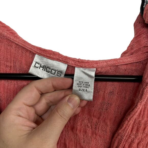 Boho Linen Gauze Hoodie Top Chico’s Rust Red Pullover Size 3 XL‎ - Picture 4 of 6